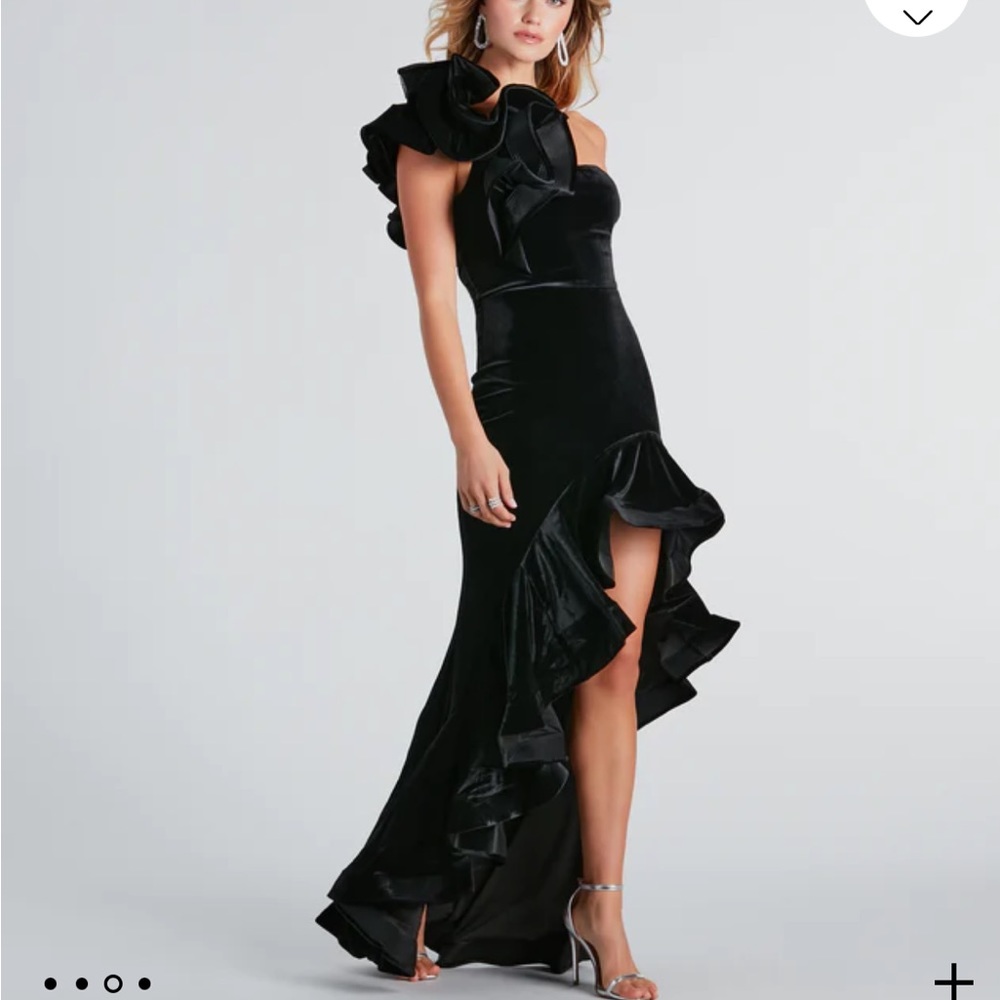 Velvet Ruffle High Low Dress- wore one time Excellent condition